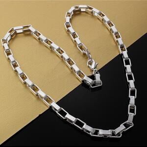 Necklace Thick Box Chain 925 Stamp Silver color 20” Fashion unisex necklace